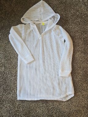 Epic Threads Girls White Hooded Swim Cover Up Size M 10/12